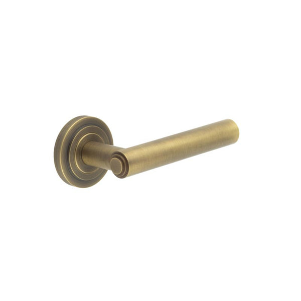 Burlington - Richmond Door Handles On Stepped Rose  - Antique Brass - BUR45KIT3 - Choice Handles