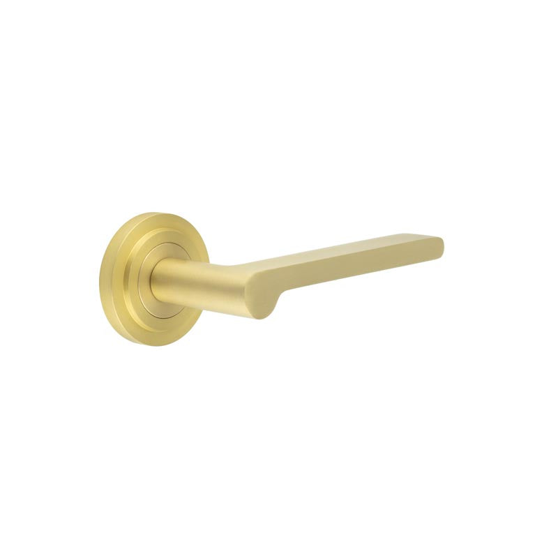 Burlington - Fitzrovia Door Handles On Stepped Rose  - Satin Brass - BUR15KIT237 - Choice Handles