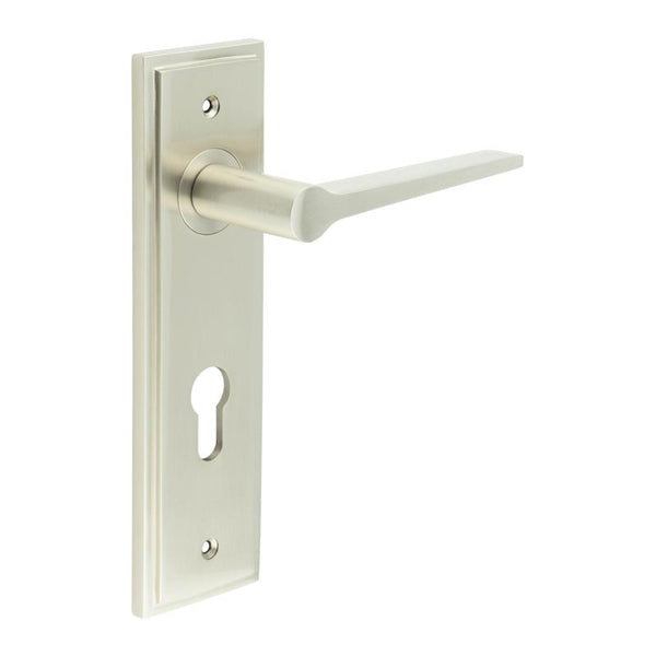 Burlington - Knightbridge Door Handle On Din Euro Backplate - Satin Nickel - BUR20KIT324 - Choice Handles