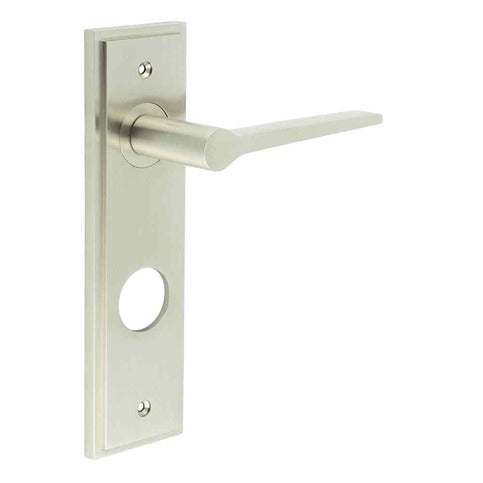 Burlington - Knightbridge Door Handle On Din Bathroom Backplate - Satin Nickel - BUR20KIT325 - Choice Handles