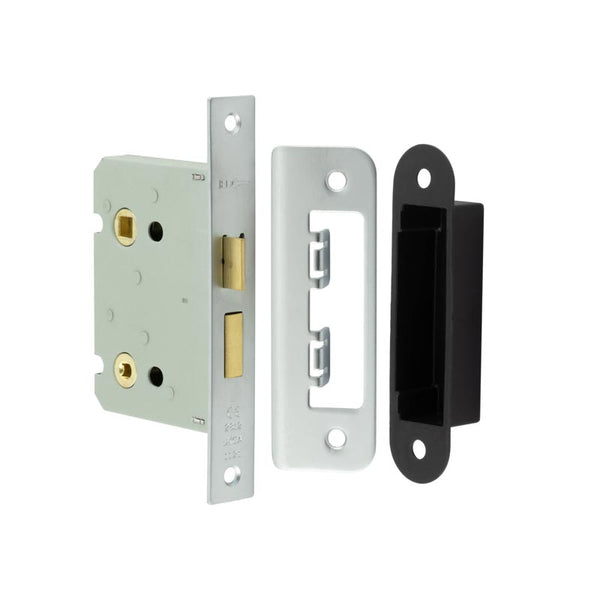 Frelan - Jedo Kontrax Bathroom locks with Square Forend & Radiused Strike Plate 76mm - Satin Nickel - JL460SN - Choice Handles