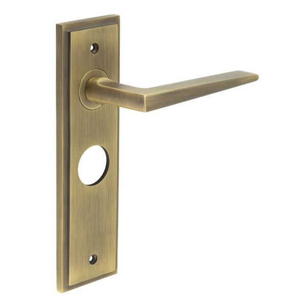 Burlington - Mayfair Door Handle On Bathroom Backplate - Antique Brass - BUR10KIT10 - Choice Handles