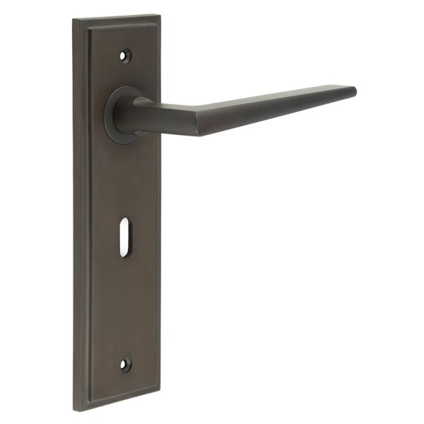 Burlington - Mayfair Door Handle On Lock Backplate - Dark Bronze - BUR10KIT87 - Choice Handles