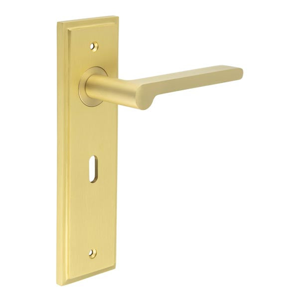 Burlington - Fitzrovia Door Handle On Lock Backplate - Satin Brass - BUR15KIT243 - Choice Handles