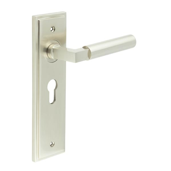 Burlington - Westminster Door Handle On Euro Backplate - Satin Nickel - BUR30KIT323 - Choice Handles