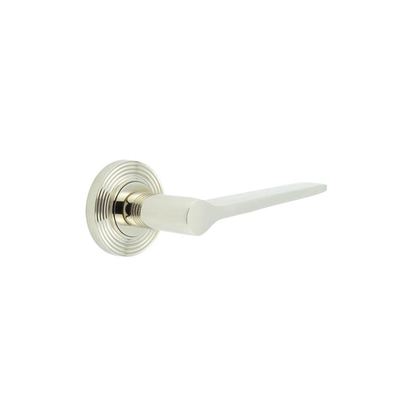 Burlington - Knightsbridge Door Handle on Reeded Rose  - Polished Nickel - BUR20KIT160 - Choice Handles