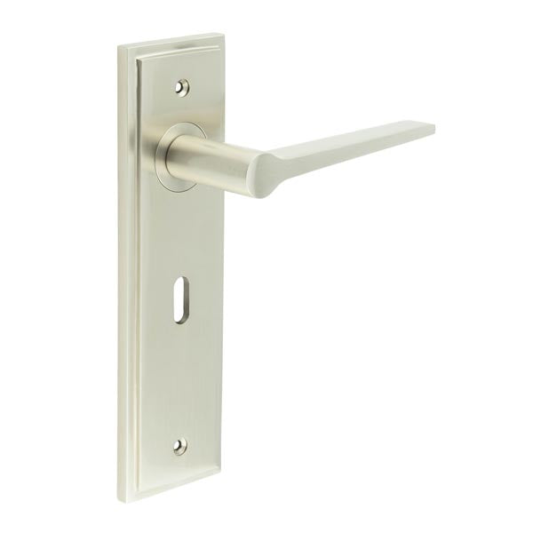 Burlington - Knightbridge Door Handle On Lock Backplate - Satin Nickel - BUR20KIT321 - Choice Handles