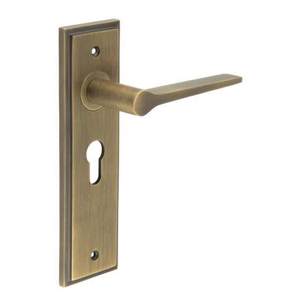 Burlington - Knightbridge Door Handle On Euro Backplate - Antique Brass - BUR20KIT11 - Choice Handles