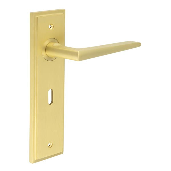 Burlington - Mayfair Door Handle On Lock Backplate - Satin Brass - BUR10KIT243 - Choice Handles