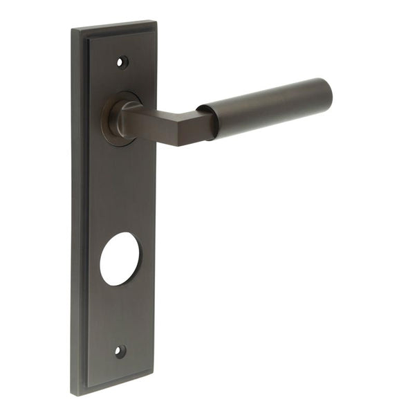 Burlington - Westminster Door Handle On Din Bathroom Backplate - Dark Bronze - BUR30KIT91 - Choice Handles