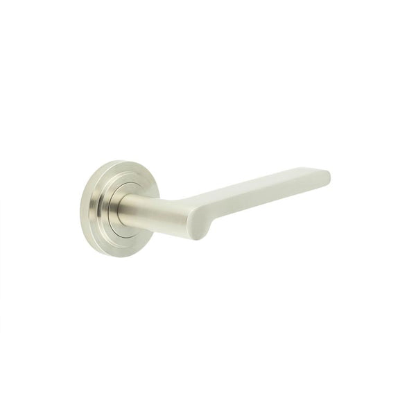 Burlington - Fitzrovia Door Handles On Stepped Rose  - Satin Nickel - BUR15KIT315 - Choice Handles