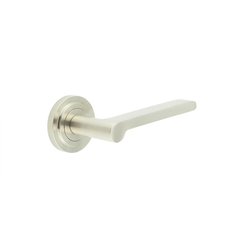 Burlington - Fitzrovia Door Handles On Stepped Rose  - Satin Nickel - BUR15KIT315 - Choice Handles