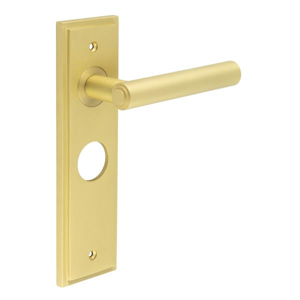 Burlington - Richmond Door Handle On Bathroom Backplate - Satin Brass - BUR45KIT244 - Choice Handles