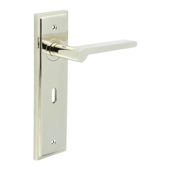 Burlington - Fitzrovia Door Handle On Lock Backplate - Polished Nickel - BUR15KIT165 - Choice Handles