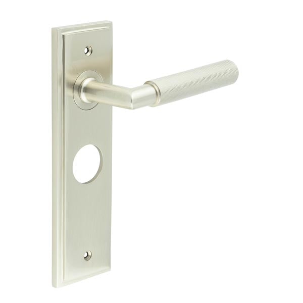 Burlington - Piccadilly Door Handle On Bathroom Backplate - Satin Nickel - BUR40KIT322 - Choice Handles