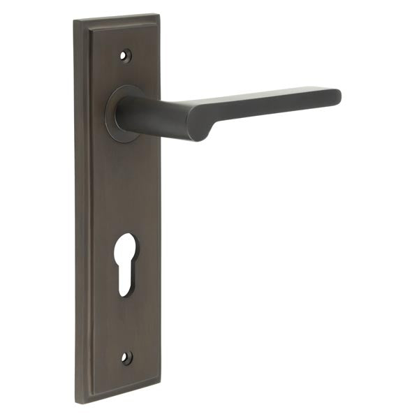Burlington - Fitzrovia Door Handle On Din Euro Backplate - Dark Bronze - BUR15KIT90 - Choice Handles
