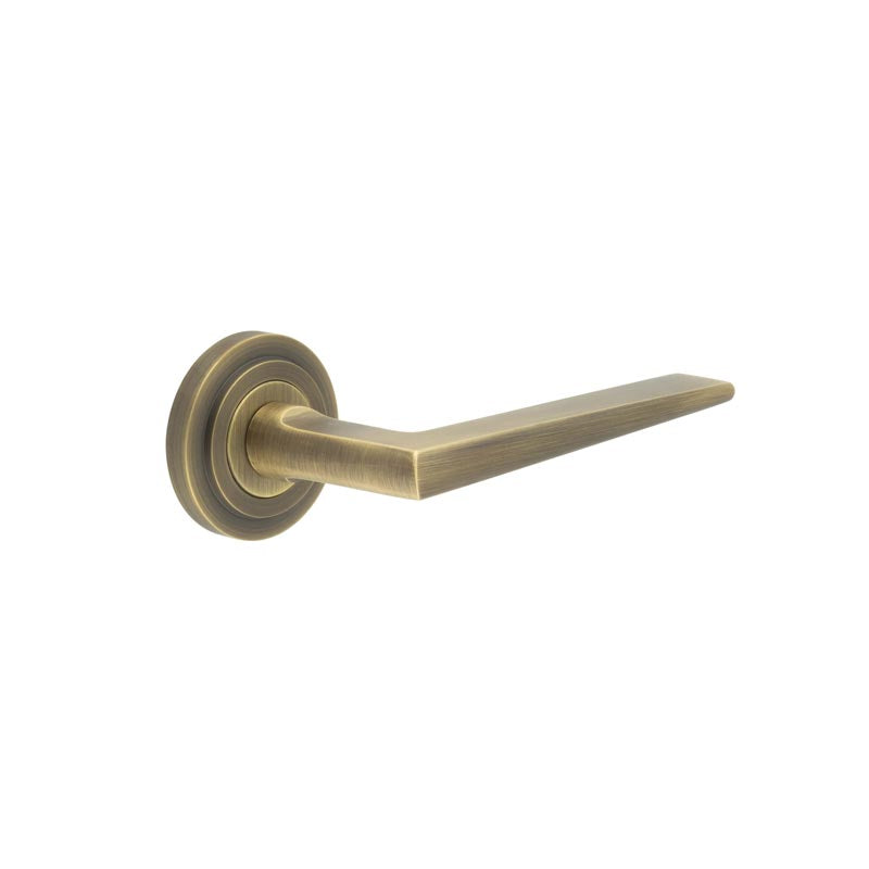 Burlington - Mayfair Door Handle on Stepped Rose  - Antique Brass -  BUR10KIT3 - Choice Handles