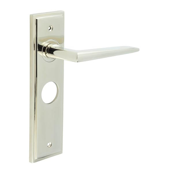 Burlington - Mayfair Door Handle On Bathroom Backplate - Polished Nickel - BUR10KIT166 - Choice Handles