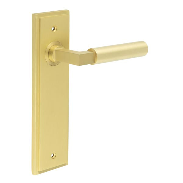 Burlington - Westminster Door Handle On Latch Backplate - Satin Brass - BUR30KIT242 - Choice Handles