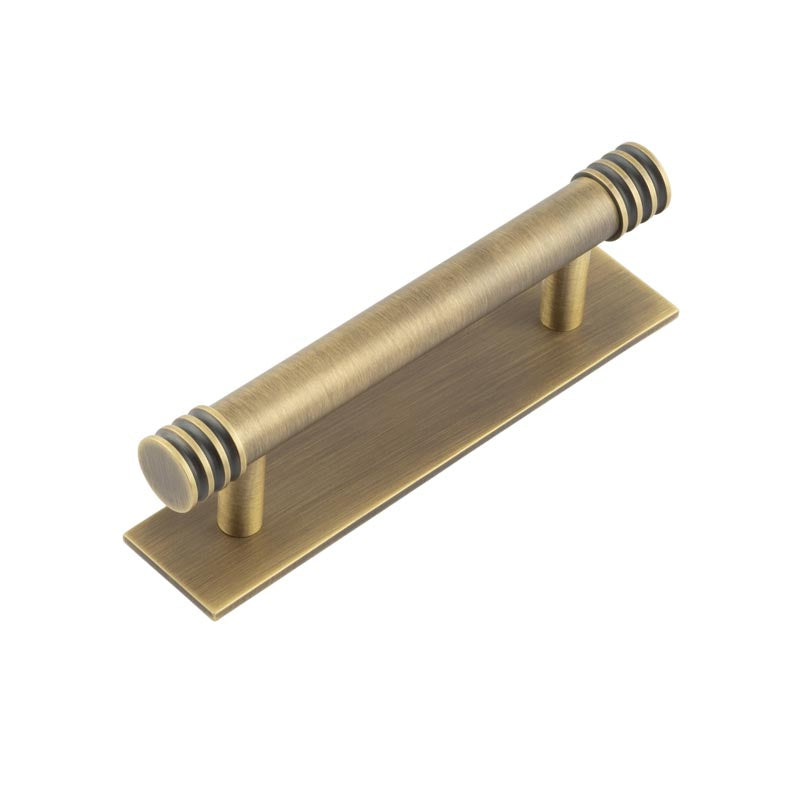 Hoxton Sturt Cabinet Handles 96mm Ctrs Plain Backplate   - Antique Brass - HOX-450AB-5050AB - Choice Handles