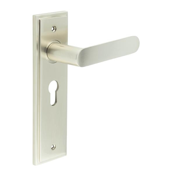 Burlington - Kensington Door Handle On Euro Backplate - Satin Nickel - BUR25KIT323 - Choice Handles