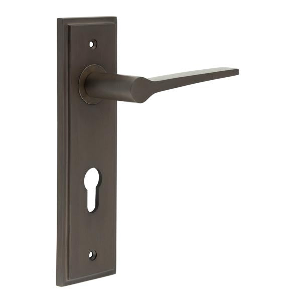 Burlington - Knightbridge Door Handle On Din Euro Backplate - Dark Bronze - BUR20KIT90 - Choice Handles