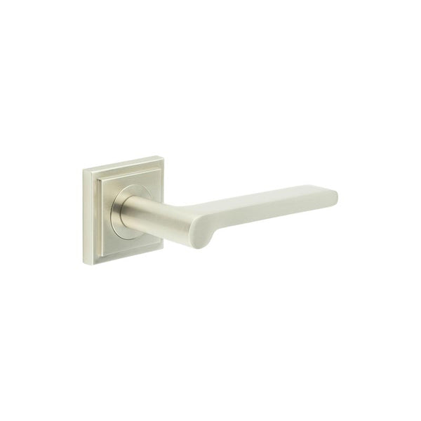 Burlington - Fitzrovia Door Handles On Square Stepped Rose  - Satin Nickel - BUR15KIT319 - Choice Handles