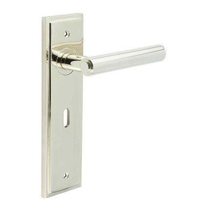 Burlington - Richmond Door Handle On Lock Backplate - Polished Nickel - BUR45KIT165 - Choice Handles