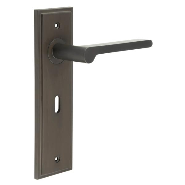 Burlington - Fitzrovia Door Handle On Lock Backplate - Dark Bronze - BUR15KIT87 - Choice Handles