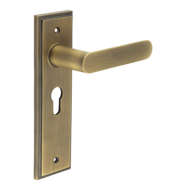 Burlington - Kensington Door Handle On Euro Backplate - Antique Brass - BUR25KIT11 - Choice Handles