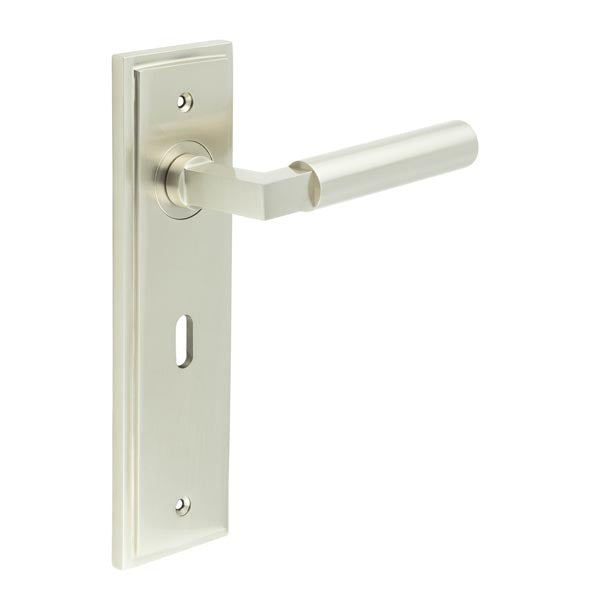 Burlington - Westminster Door Handle On Lock Backplate - Satin Nickel - BUR30KIT321 - Choice Handles