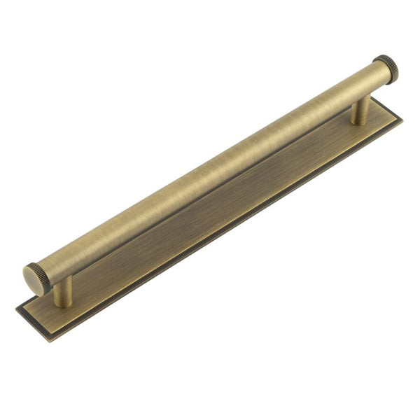 Hoxton Thaxted Cabinet Handles 224mm Ctrs Stepped Backplate   - Antique Brass - HOX-260AB-6060AB - Choice Handles