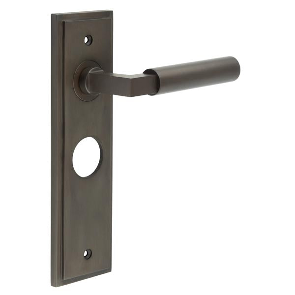 Burlington - Westminster Door Handle On Bathroom Backplate - Dark Bronze - BUR30KIT88 - Choice Handles