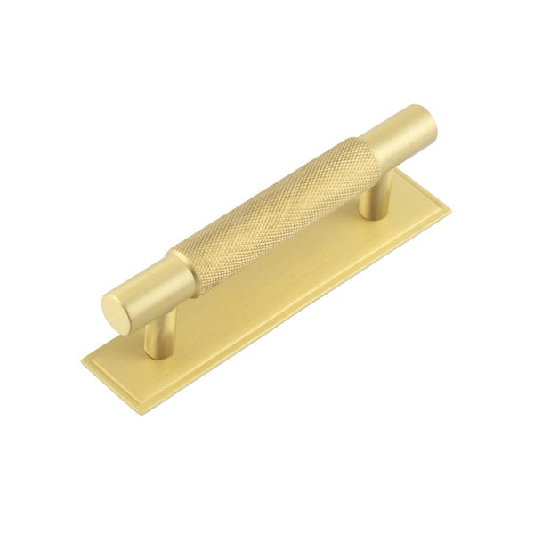 Hoxton - Taplow Cabinet Handles 96mm Ctrs Stepped Backplate - Satin Brass - HOX-2050SB-6050SB - Choice Handles