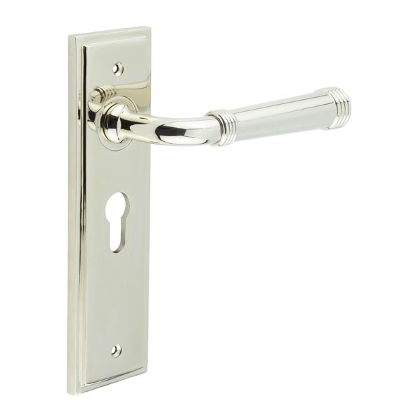 Burlington - Highgate Door Handle On Din Euro Backplate - Polished Nickel - BUR35KIT167 - Choice Handles
