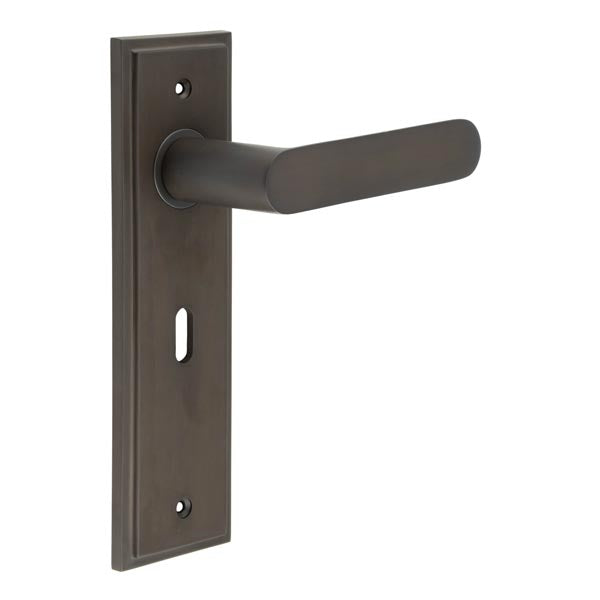 Burlington - Kensington Door Handle On Lock Backplate - Dark Bronze - BUR25KIT87 - Choice Handles