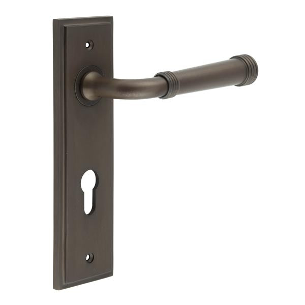 Burlington - Highgate Door Handle On Din Euro Backplate - Dark Bronze - BUR35KIT90 - Choice Handles