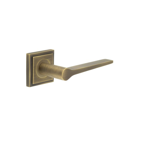 Burlington - Knightsbridge Door Handle on Square Stepped Rose  - Antique Brass - BUR20KIT7 - Choice Handles