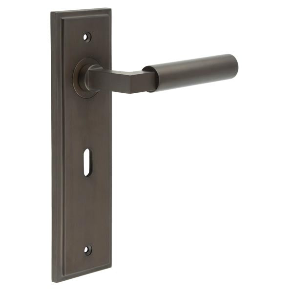 Burlington - Westminster Door Handle On Lock Backplate - Dark Bronze - BUR30KIT87 - Choice Handles