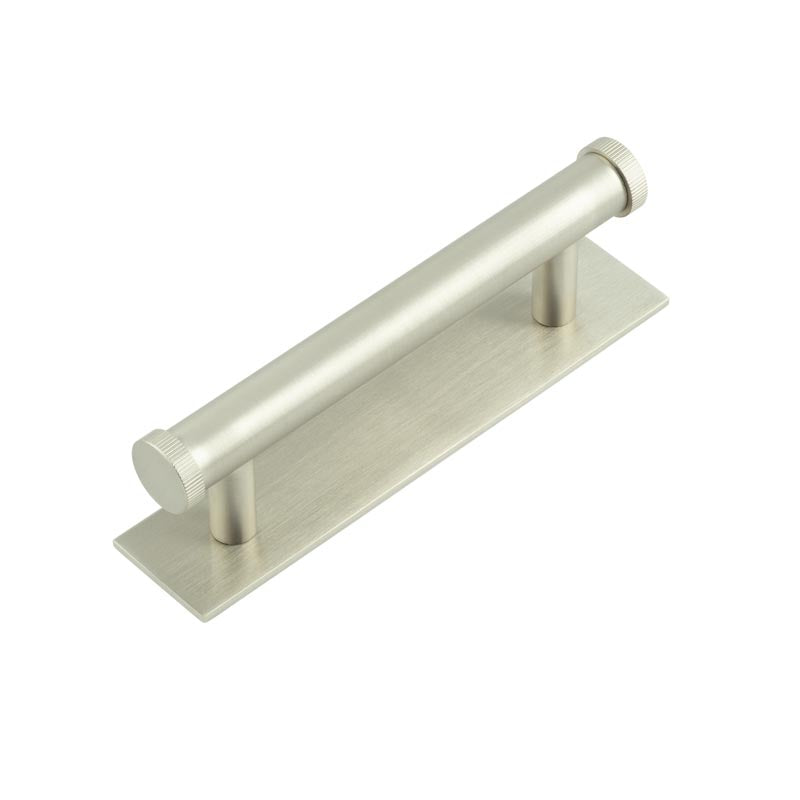 Hoxton Thaxted Cabinet Handles 96mm Ctrs Plain Backplate   - Satin Nickel - HOX-250SN-5050SN - Choice Handles