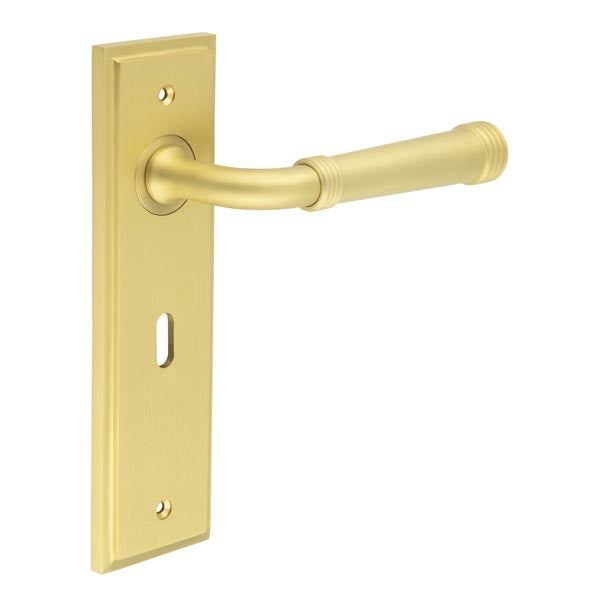 Burlington - Highgate Door Handle On Lock Backplate - Satin Brass - BUR35KIT243 - Choice Handles