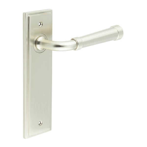 Burlington - Highgate Door Handle On Latch Backplate - Satin Nickel - BUR35KIT320 - Choice Handles