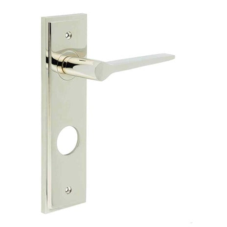 Burlington - Knightbridge Door Handle On Din Bathroom Backplate - Polished Nickel - BUR20KIT169 - Choice Handles