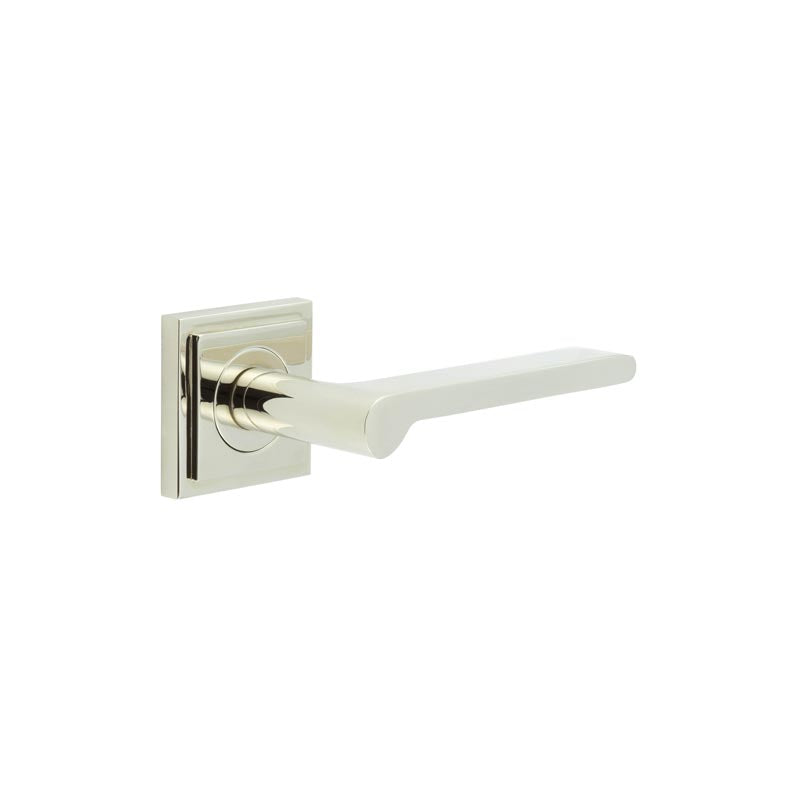 Burlington - Fitzrovia Door Handles On Square Stepped Rose  - Polished Nickel - BUR15KIT163 - Choice Handles