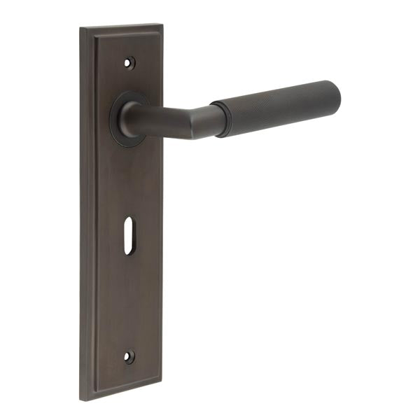Burlington - Piccadilly Door Handle On Lock Backplate - Dark Bronze - BUR40KIT87 - Choice Handles