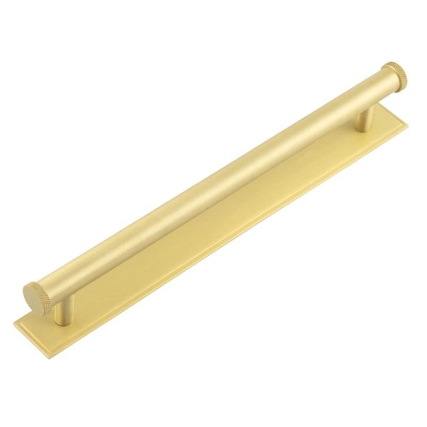 Hoxton Wenlock Cabinet Handles 224mm Ctrs Stepped Backplate - Satin Brass - HOX-160SB-6060SB - Choice Handles