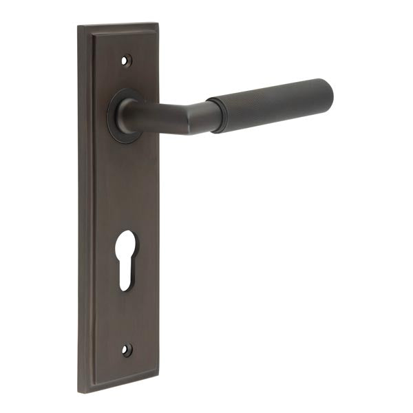 Burlington - Piccadilly Door Handle On Din Euro Backplate - Dark Bronze - BUR40KIT90 - Choice Handles