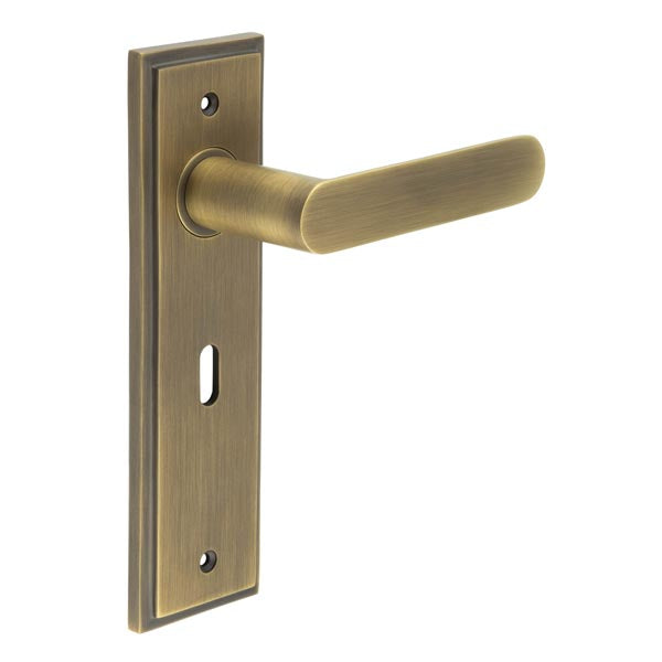 Burlington - Kensington Door Handle On Lock Backplate - Antique Brass - BUR25KIT9 - Choice Handles