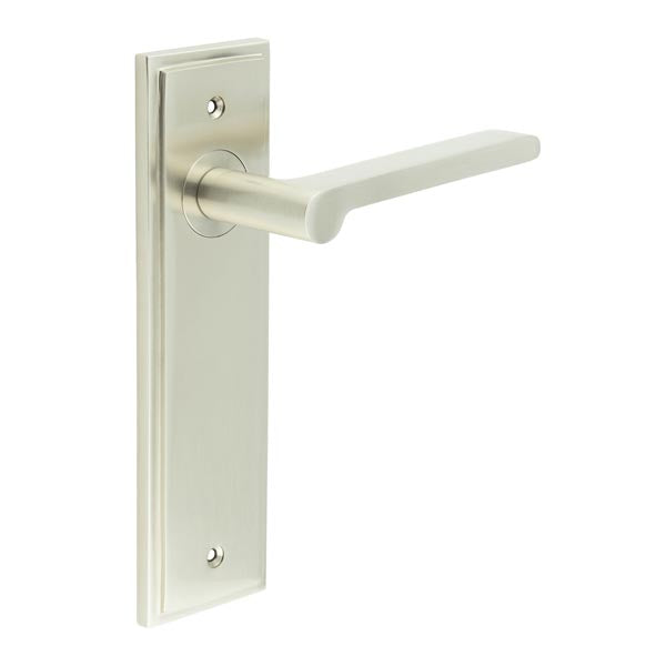 Burlington - Fitzrovia Door Handle On Latch Backplate - Satin Nickel - BUR15KIT320 - Choice Handles