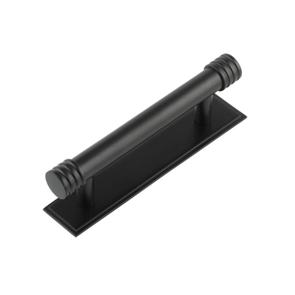 Hoxton Sturt Cabinet Handles 96mm Ctrs Stepped Backplate   - Matt Black - HOX-450MB-6050MB - Choice Handles